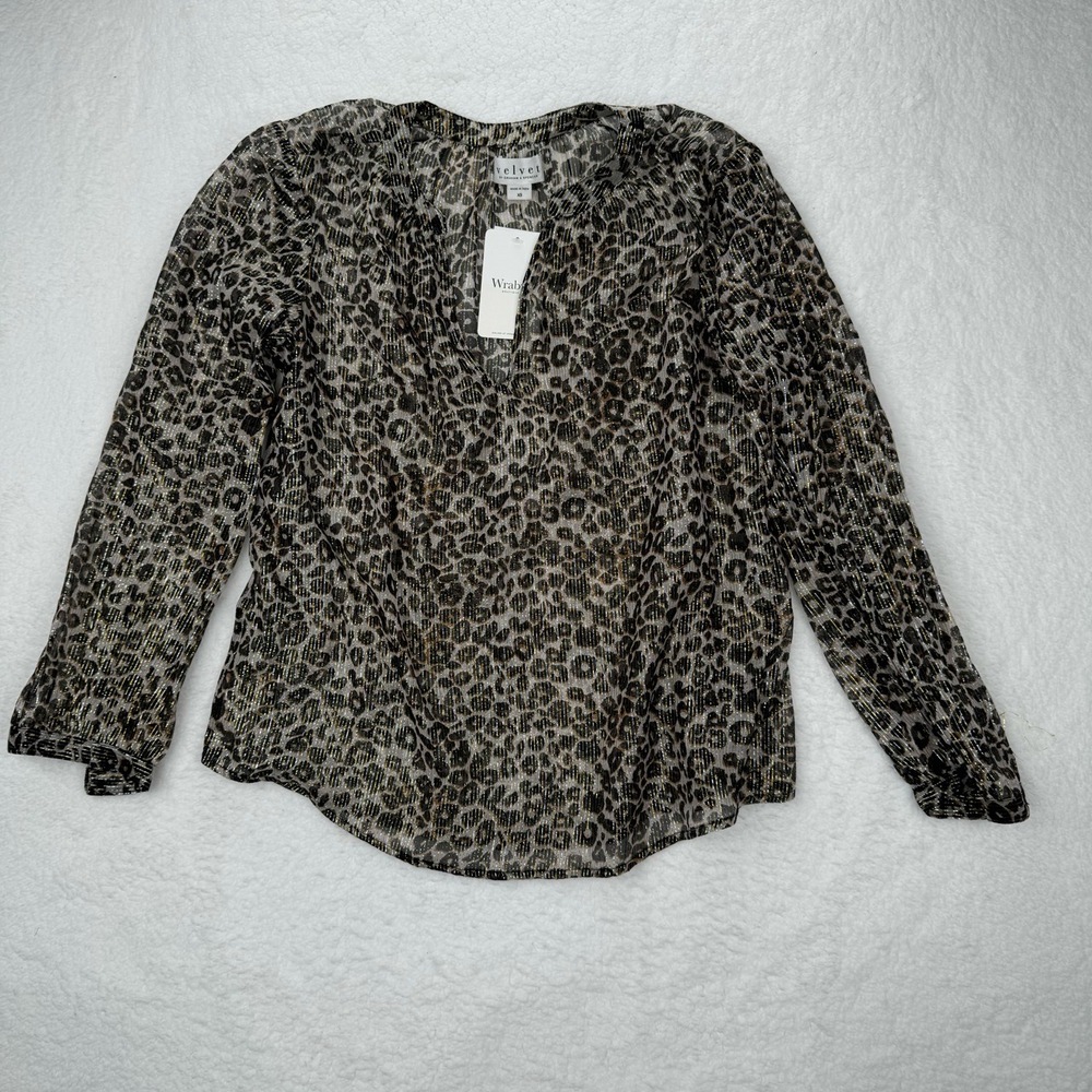 VELVET BY GRAHAM & SPENCER ANTHROPOLOGIE PEYTON LEOPARD BLOUSE TOP NWT XS - Picture 2 of 11